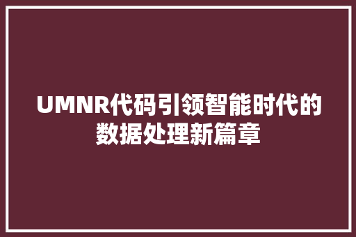 UMNR代码引领智能时代的数据处理新篇章