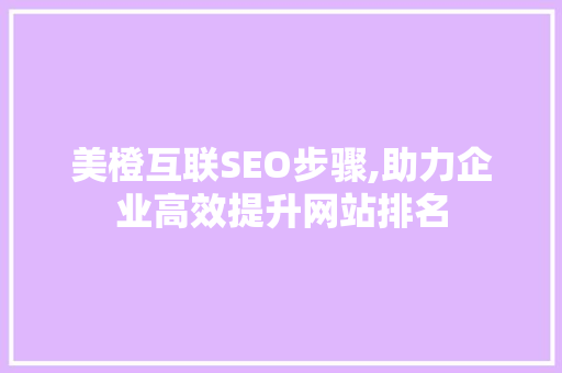 美橙互联SEO步骤,助力企业高效提升网站排名