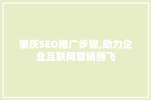 肇庆SEO推广步骤,助力企业互联网营销腾飞