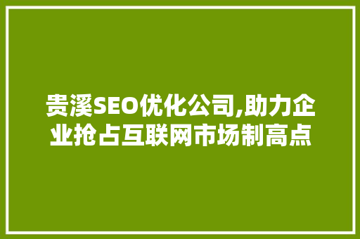 贵溪SEO优化公司,助力企业抢占互联网市场制高点