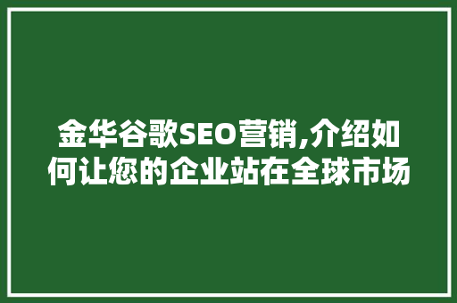 金华谷歌SEO营销,介绍如何让您的企业站在全球市场的风口浪尖