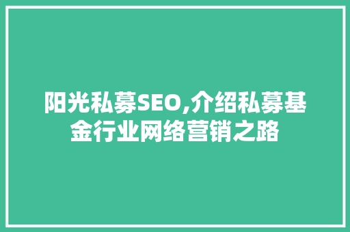 阳光私募SEO,介绍私募基金行业网络营销之路