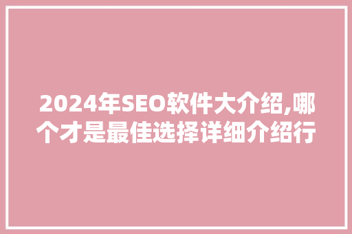 2024年SEO软件大介绍,哪个才是最佳选择详细介绍行业权威评测