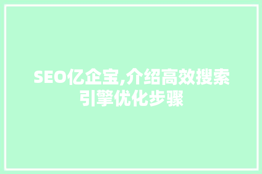 SEO亿企宝,介绍高效搜索引擎优化步骤