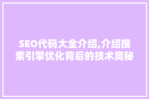 SEO代码大全介绍,介绍搜索引擎优化背后的技术奥秘