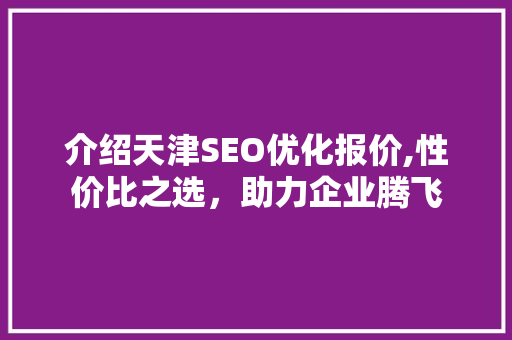 介绍天津SEO优化报价,性价比之选，助力企业腾飞