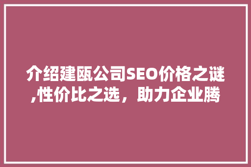 介绍建瓯公司SEO价格之谜,性价比之选，助力企业腾飞