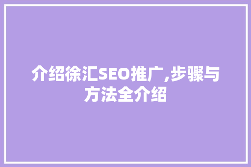 介绍徐汇SEO推广,步骤与方法全介绍