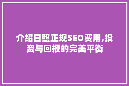 介绍日照正规SEO费用,投资与回报的完美平衡