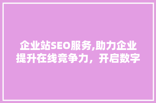 企业站SEO服务,助力企业提升在线竞争力，开启数字营销新时代