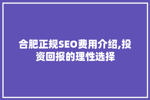 合肥正规SEO费用介绍,投资回报的理性选择