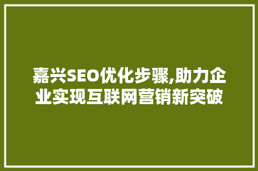 嘉兴SEO优化步骤,助力企业实现互联网营销新突破