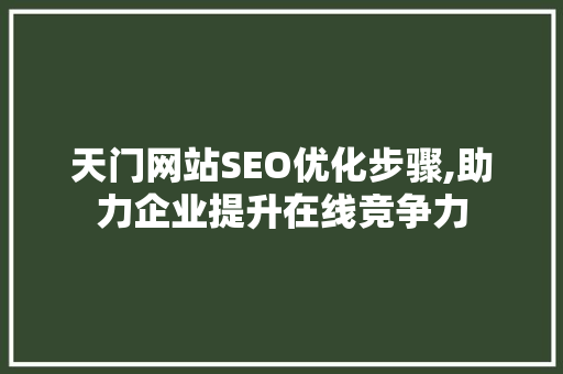 天门网站SEO优化步骤,助力企业提升在线竞争力