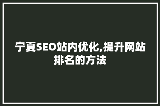 宁夏SEO站内优化,提升网站排名的方法