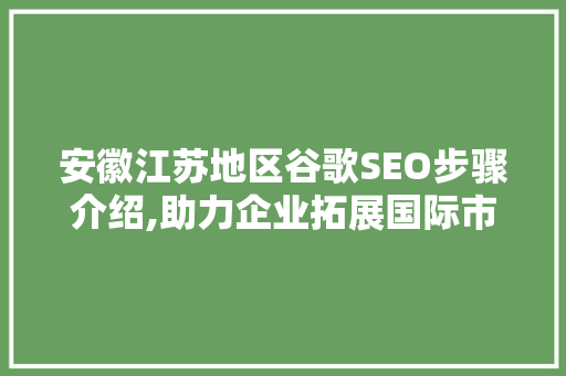 安徽江苏地区谷歌SEO步骤介绍,助力企业拓展国际市场