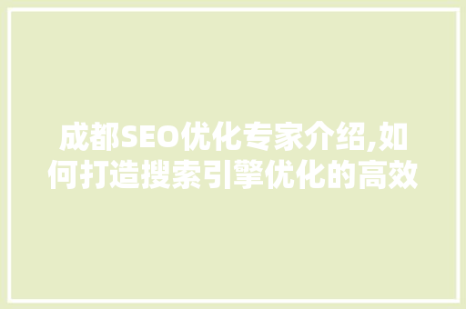 成都SEO优化专家介绍,如何打造搜索引擎优化的高效步骤