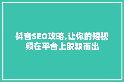 抖音SEO攻略,让你的短视频在平台上脱颖而出