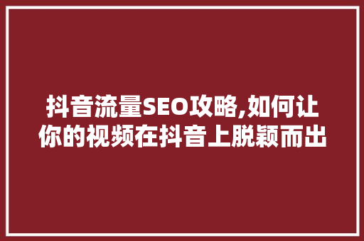 抖音流量SEO攻略,如何让你的视频在抖音上脱颖而出  第1张