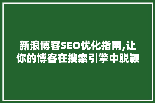 新浪博客SEO优化指南,让你的博客在搜索引擎中脱颖而出
