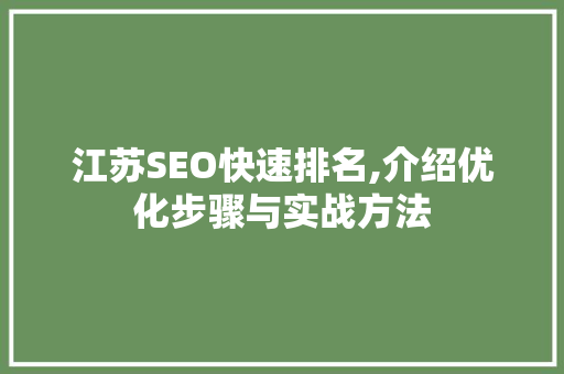 江苏SEO快速排名,介绍优化步骤与实战方法