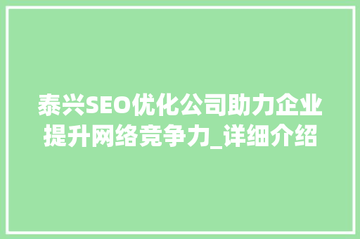 泰兴SEO优化公司助力企业提升网络竞争力_详细介绍与实战例子
