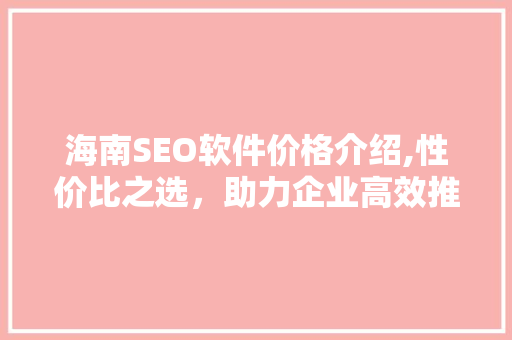 海南SEO软件价格介绍,性价比之选，助力企业高效推广