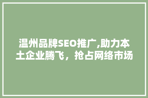 温州品牌SEO推广,助力本土企业腾飞，抢占网络市场制高点