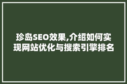珍岛SEO效果,介绍如何实现网站优化与搜索引擎排名的双赢