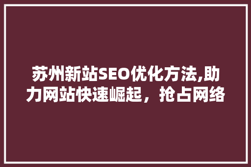 苏州新站SEO优化方法,助力网站快速崛起，抢占网络市场先机  第1张