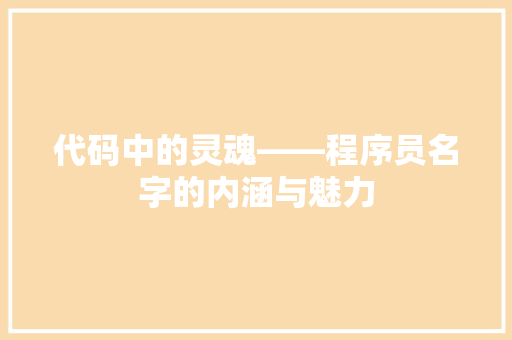 代码中的灵魂——程序员名字的内涵与魅力