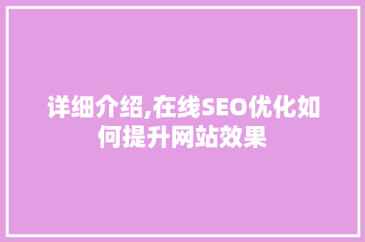 详细介绍,在线SEO优化如何提升网站效果