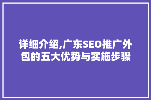 详细介绍,广东SEO推广外包的五大优势与实施步骤