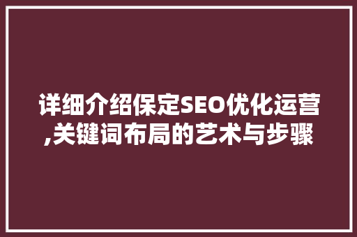详细介绍保定SEO优化运营,关键词布局的艺术与步骤