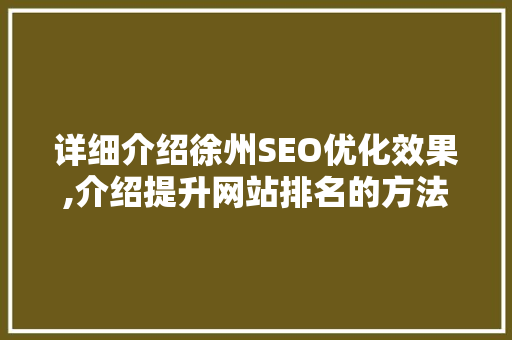 详细介绍徐州SEO优化效果,介绍提升网站排名的方法