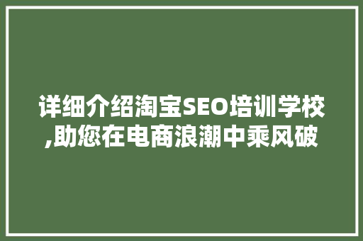详细介绍淘宝SEO培训学校,助您在电商浪潮中乘风破浪