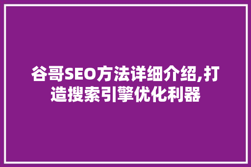 谷哥SEO方法详细介绍,打造搜索引擎优化利器