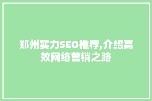 郑州实力SEO推荐,介绍高效网络营销之路