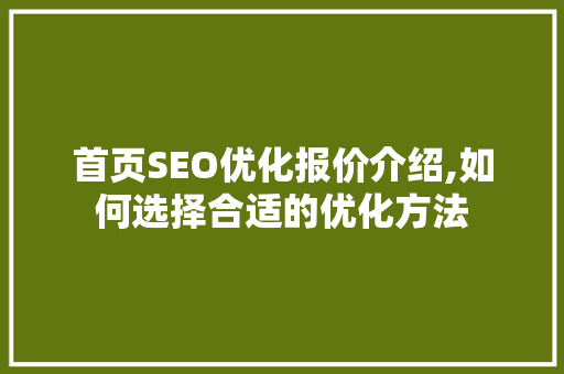 首页SEO优化报价介绍,如何选择合适的优化方法