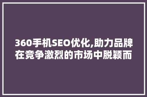 360手机SEO优化,助力品牌在竞争激烈的市场中脱颖而出