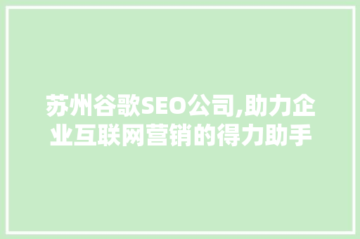 苏州谷歌SEO公司,助力企业互联网营销的得力助手