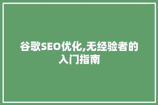 谷歌SEO优化,无经验者的入门指南