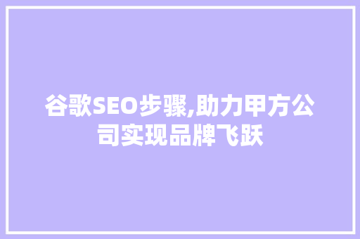 谷歌SEO步骤,助力甲方公司实现品牌飞跃