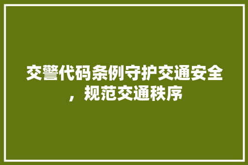 交警代码条例守护交通安全，规范交通秩序