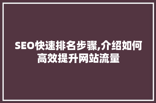 SEO快速排名步骤,介绍如何高效提升网站流量