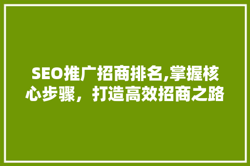 SEO推广招商排名,掌握核心步骤，打造高效招商之路