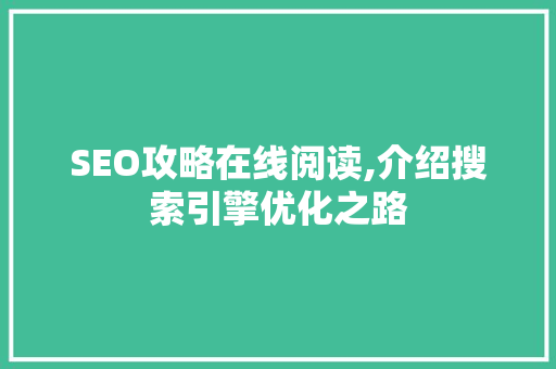 SEO攻略在线阅读,介绍搜索引擎优化之路