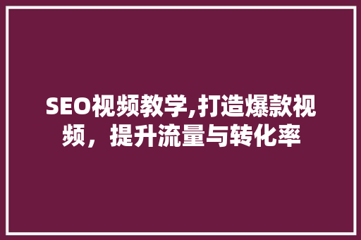 SEO视频教学,打造爆款视频，提升流量与转化率