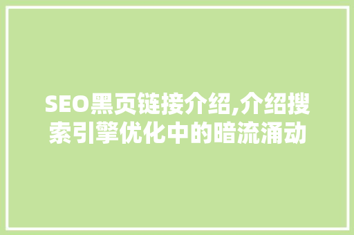 SEO黑页链接介绍,介绍搜索引擎优化中的暗流涌动