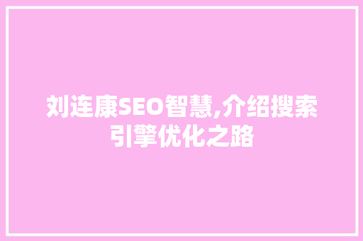 刘连康SEO智慧,介绍搜索引擎优化之路