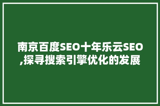 南京百度SEO十年乐云SEO,探寻搜索引擎优化的发展之路